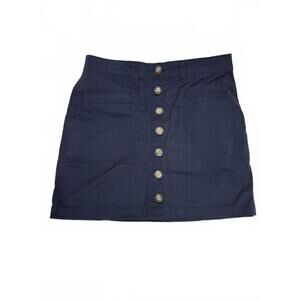 Copper Key Navy Cotton Blend Full Button Front Short Mini Skirt- Size Medium